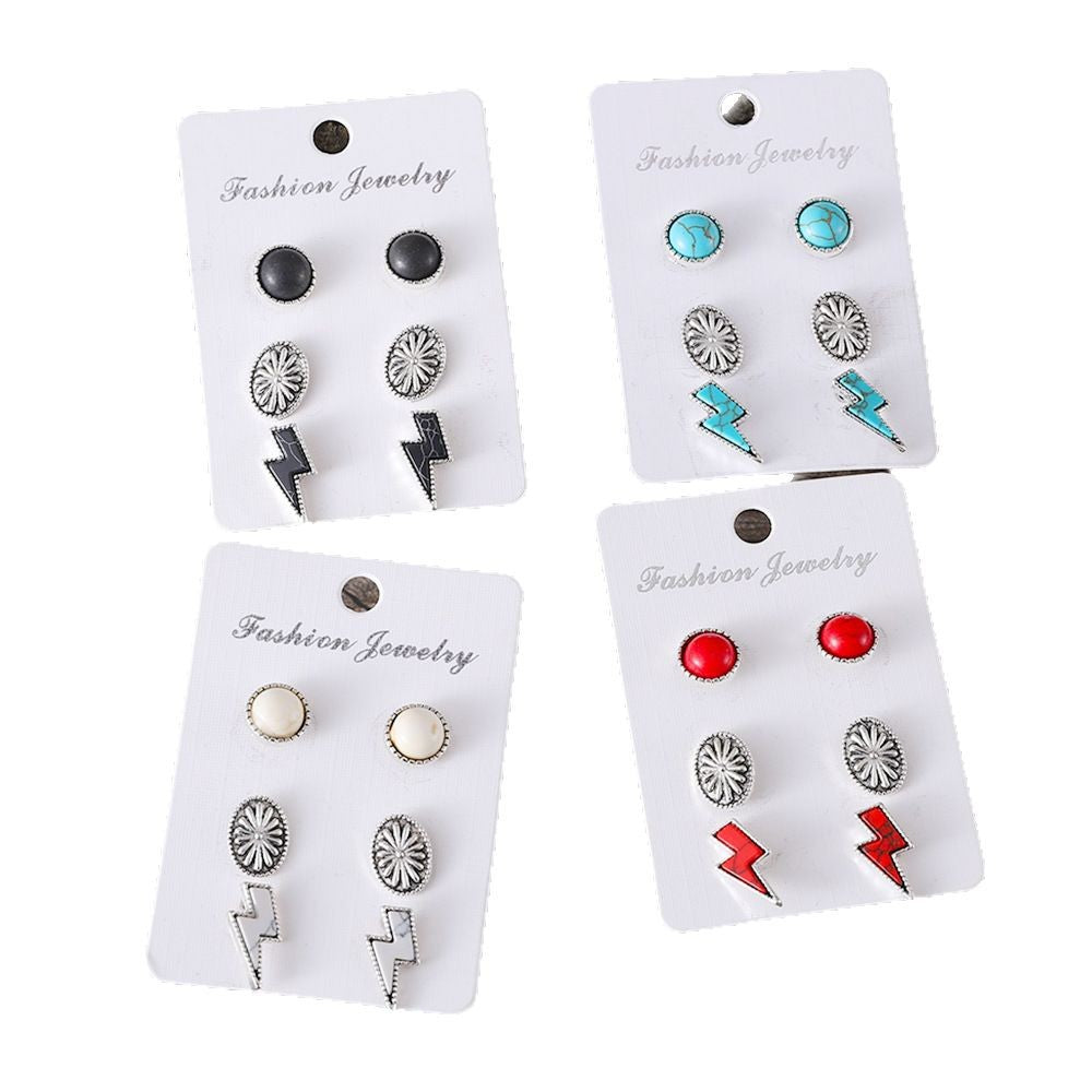 Wholesale Western Bohemian Lightning Turquoise Inlaid Pumpkin Flower Earrings